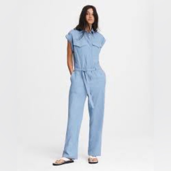 Rag & Bone Luna Jumpsuit Blue Linen Blend Excellent Size M - Picture 13 of 13